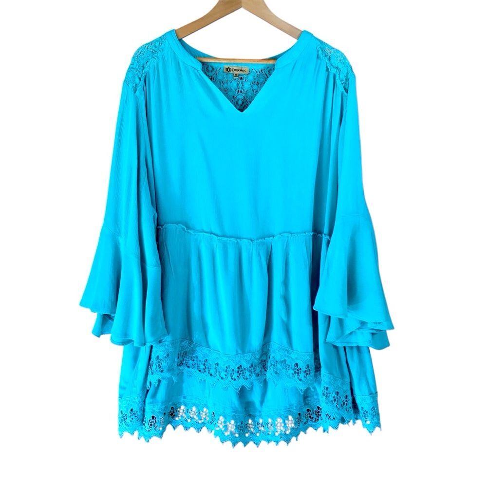 Democracy Womens Tunic Blouse Teal Top Lace 3/4 Sleeve Size 3X - Picture 16 of 16
